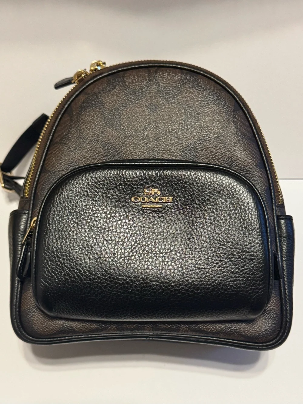 Coach Black & Brown Signature Mini Backpack